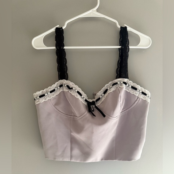 Forever 21 Womens Purple Corset Tank Top SZ LG Lace Straps Bow Adjustable New - Picture 1 of 9